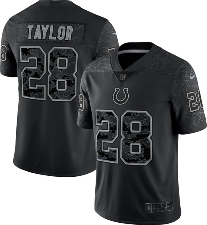 Personalized Men’s Indianapolis Colts #28 Jonathan Taylor Black Reflective Limited Stitched Football Jersey
