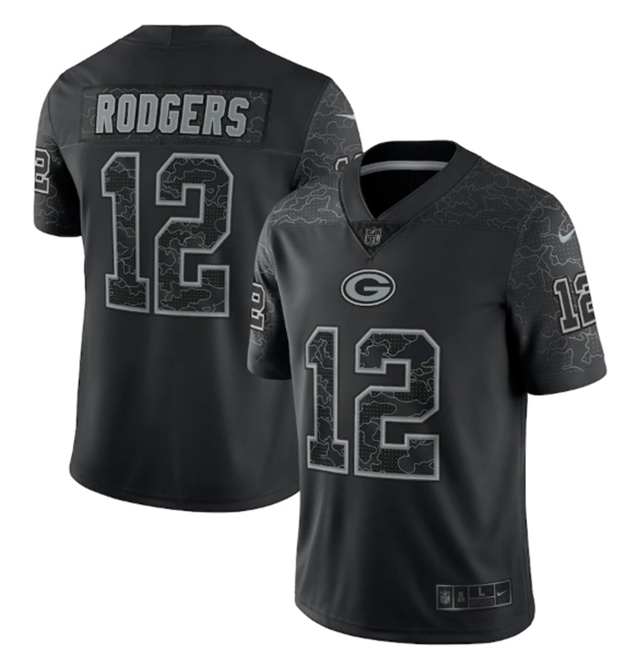 Personalized Men’s Green Bay Packers #12 Aaron Rodgers Black Reflective Limited Stitched Football Jersey