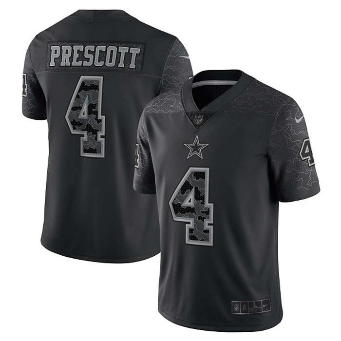 Personalized Men’s Dallas Cowboys #4 Dak Prescott Black Reflective Limited Stitched Football Jersey