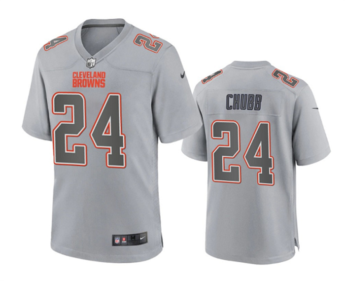 Personalized Men’s Cleveland Browns #24 Nick Chubb Grey Atmosphere Fashion Stitched Game Jersey