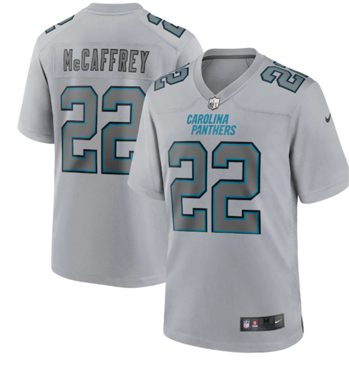Personalized Men’s Carolina Panthers #22 Christian McCaffrey Grey Atmosphere Fashion Stitched Game Jersey