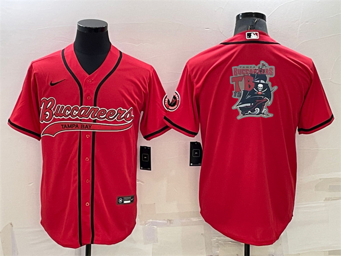 Personalized Men’s Tampa Bay Buccaneers Red Team Big Logo With Patch Cool Base Stitched Baseball Jersey