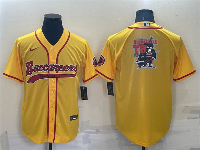 Personalized Men’s Tampa Bay Buccaneers Yellow Team Big Logo With Patch Cool Base Stitched Baseball Jersey