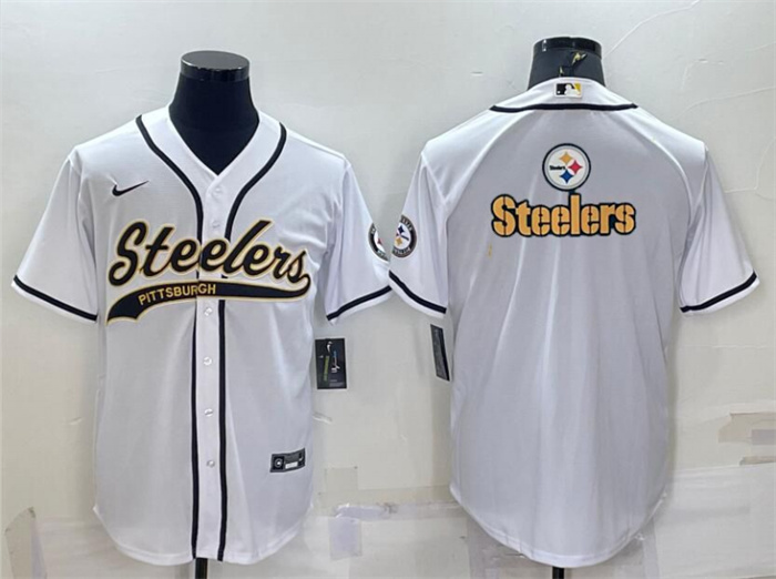 Personalized Men’s Pittsburgh Steelers White Team Big Logo With Patch Cool Base Stitched Baseball Jersey