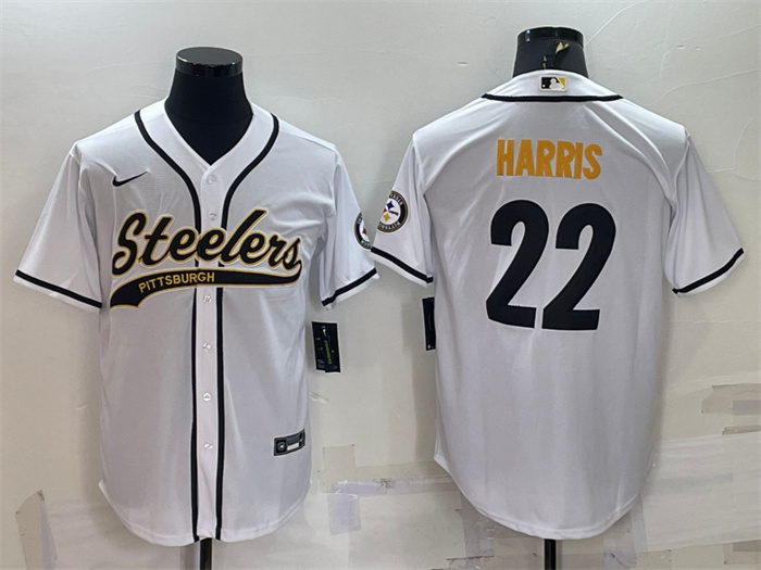 Personalized Men’s Pittsburgh Steelers #22 Najee Harris White With Patch Cool Base Stitched Baseball Jersey