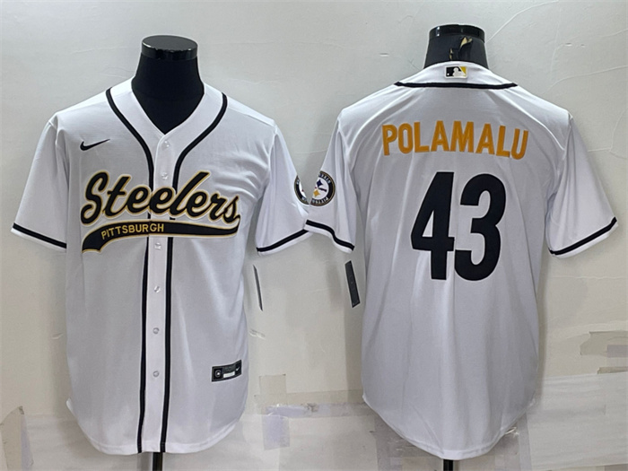 Personalized Men’s Pittsburgh Steelers #43 Troy Polamalu White With Patch Cool Base Stitched Baseball Jersey