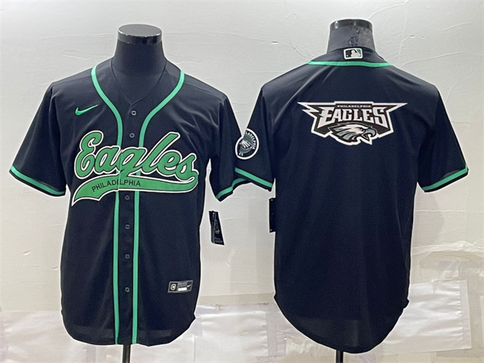 Personalized Men’s Philadelphia Eagles Black Team Big Logo With Patch Cool Base Stitched Baseball Jersey