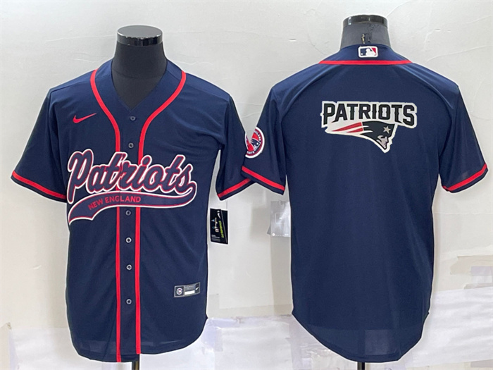 Personalized Men’s New England Patriots Navy Team Big Logo With Patch Cool Base Stitched Baseball Jersey