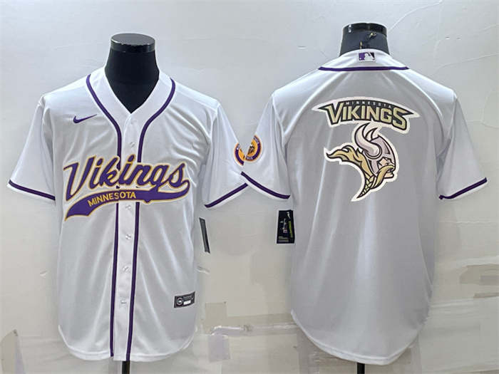 Personalized Men’s Minnesota Vikings White Team Big Logo With Patch Cool Base Stitched Baseball Jersey