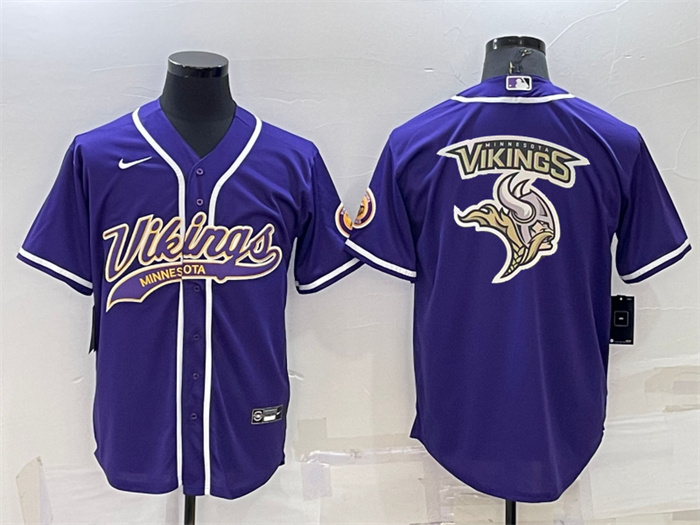 Personalized Men’s Minnesota Vikings Purple Team Big Logo With Patch Cool Base Stitched Baseball Jersey
