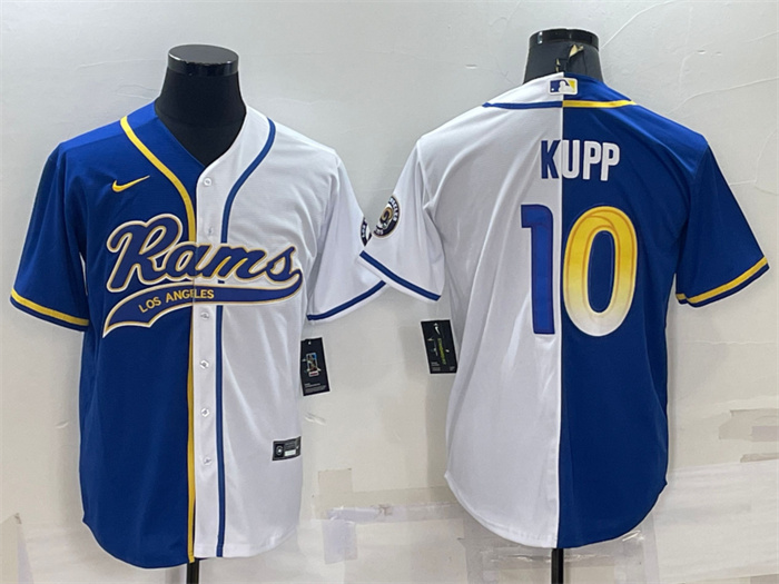 Personalized Men’s Los Angeles Rams #10 Cooper Kupp Royal White Split With Patch Cool Base Stitched Baseball Jersey