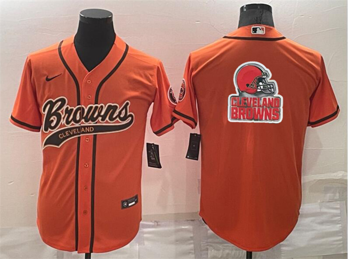 Personalized Men’s Cleveland Browns Orange Team Big Logo With Patch Cool Base Stitched Baseball Jersey