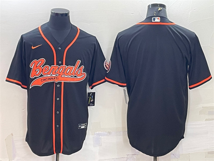 Personalized Men’s Cincinnati Bengals Blank Black With Patch Cool Base Stitched Baseball Jersey