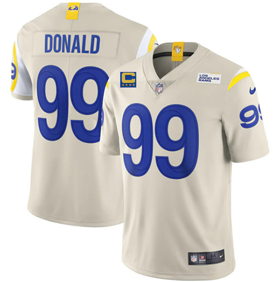 Personalized Men’s Los Angeles Rams #99 Aaron Donald 2022 Bone With 4-Star C Patch Untouchable Limited Stitched Jersey