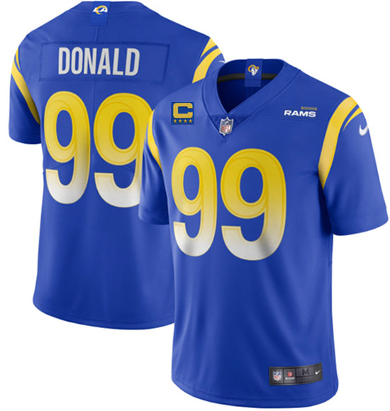 Personalized Men’s Los Angeles Rams #99 Aaron Donald 2022 Royal With 4-Star C Patch Untouchable Limited Stitched Jersey