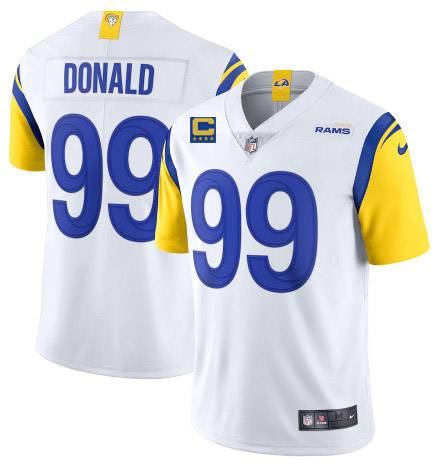Personalized Men’s Los Angeles Rams #99 Aaron Donald 2022 White With 4-Star C Patch Untouchable Limited Stitched Jersey
