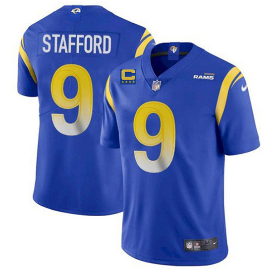 Personalized Men’s Los Angeles Rams #9 Matthew Stafford 2022 Royal With 4-Star C Patch Untouchable Limited Stitched Jersey