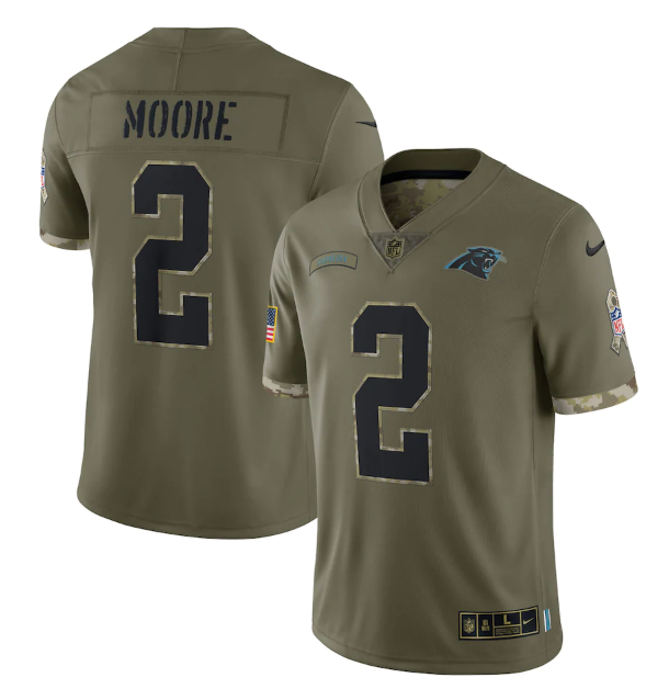 Personalized Men’s Carolina Panthers #2 D. Moore Olive 2022 Salute To Service Limited Stitched Jersey