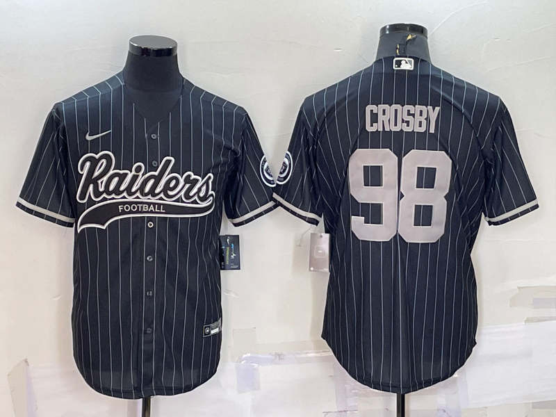 Personalized Men’s Las Vegas Raiders #98 Maxx Crosby Black With Patch Cool Base Stitched Baseball Jersey