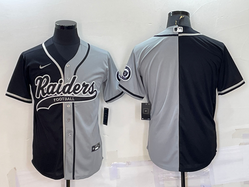 Personalized Men’s Las Vegas Raiders Blank Black Grey Split With Patch Cool Base Stitched Baseball Jersey