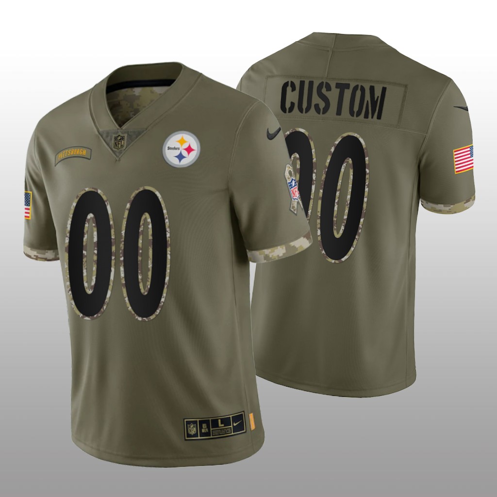 Personalized Men’s Pittsburgh Steelers ACTIVE PLAYER Olive 2022 Salute To Service Limited Stitched Jersey