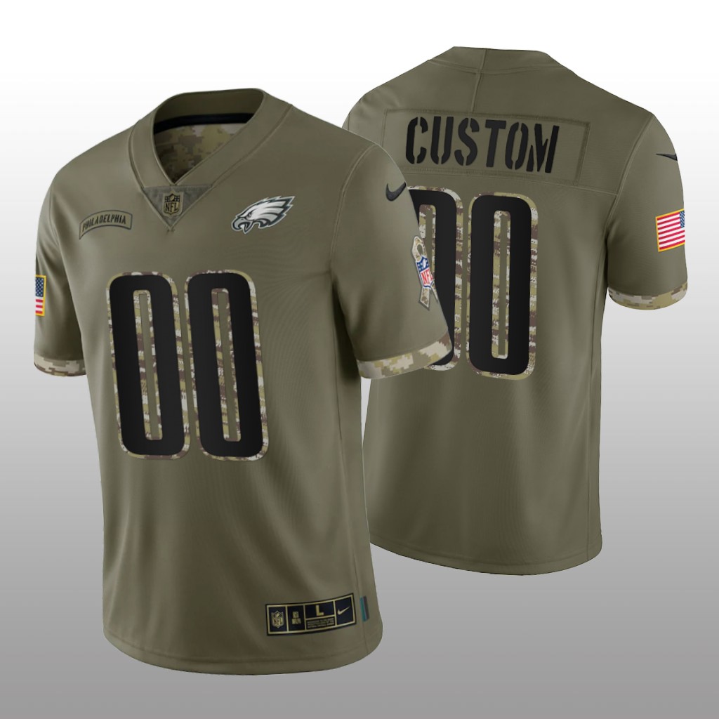 Personalized Men’s Philadelphia Eagles ACTIVE PLAYER Olive 2022 Salute To Service Limited Stitched Jersey