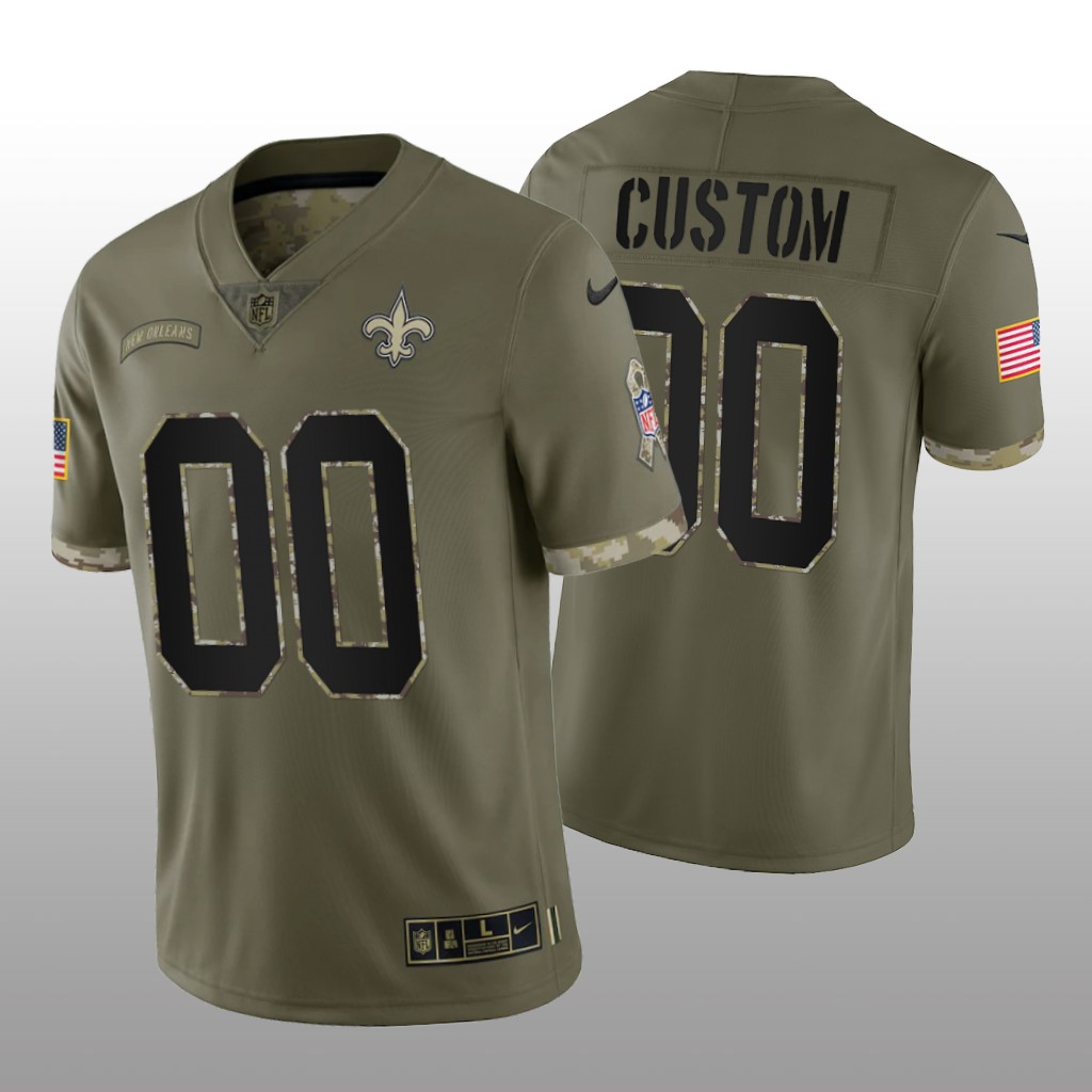 Personalized Men’s New Orleans Saints ACTIVE PLAYER Olive 2022 Salute To Service Limited Stitched Jersey