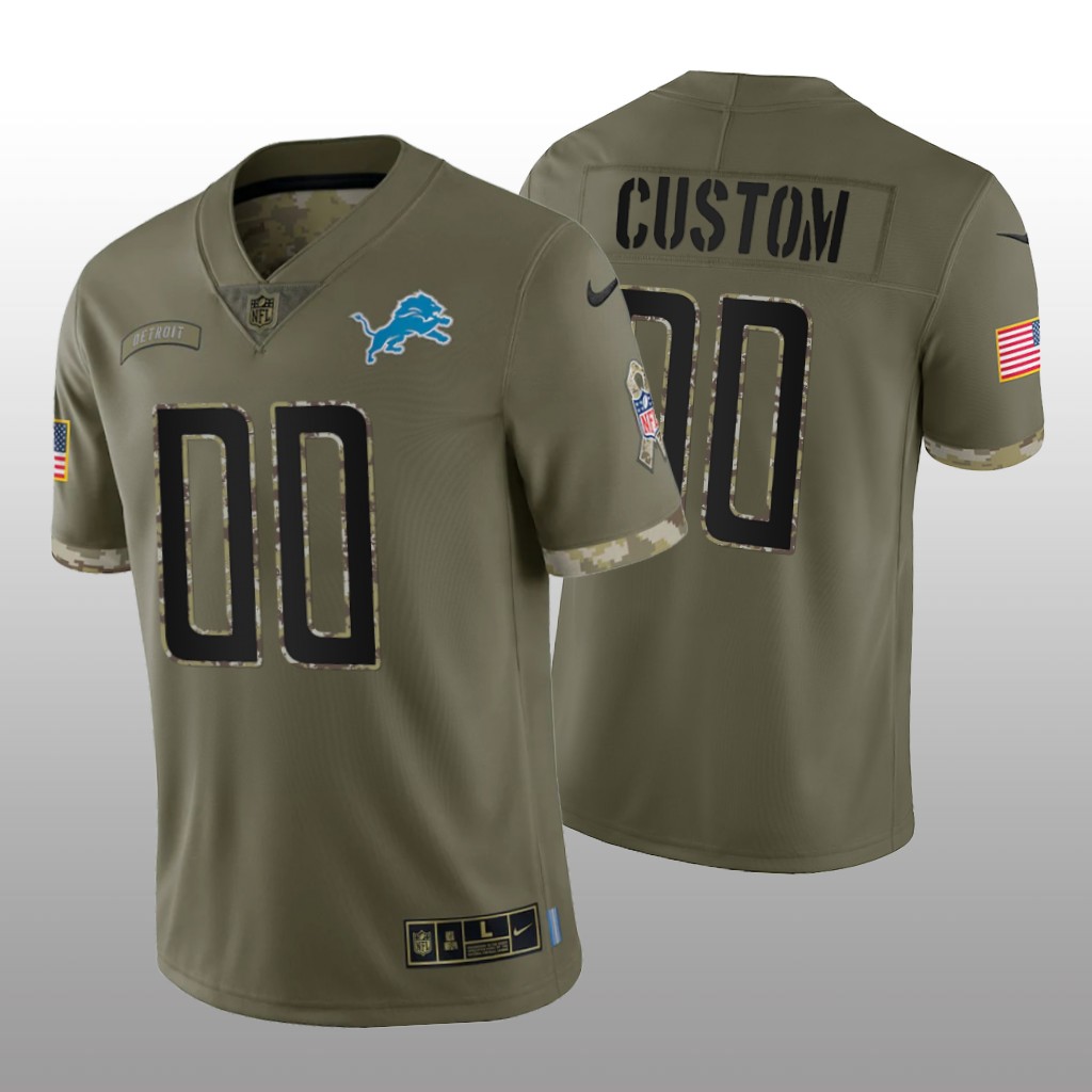 Personalized Men’s Detroit Lions ACTIVE PLAYER Olive 2022 Salute To Service Limited Stitched Jersey
