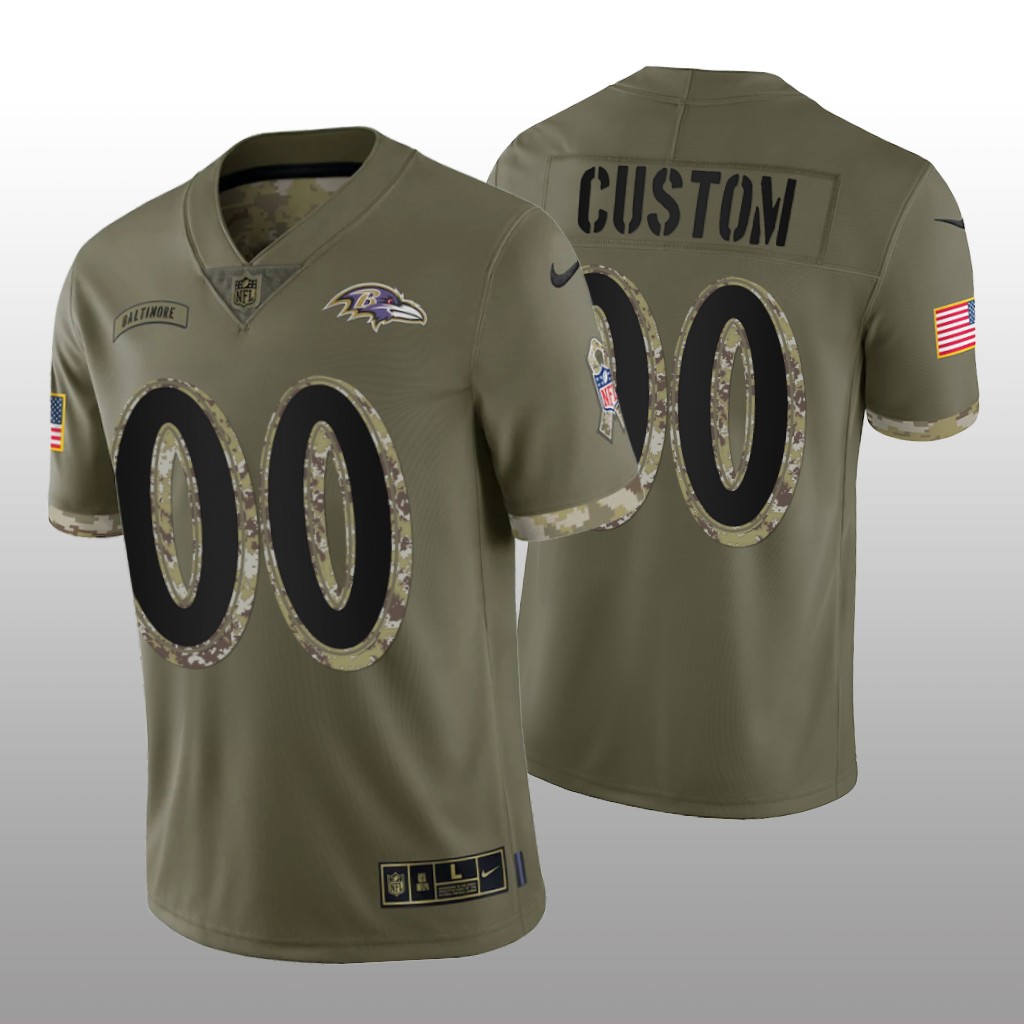 Personalized Men’s Baltimore Ravens ACTIVE PLAYER Olive 2022 Salute To Service Limited Stitched Jersey
