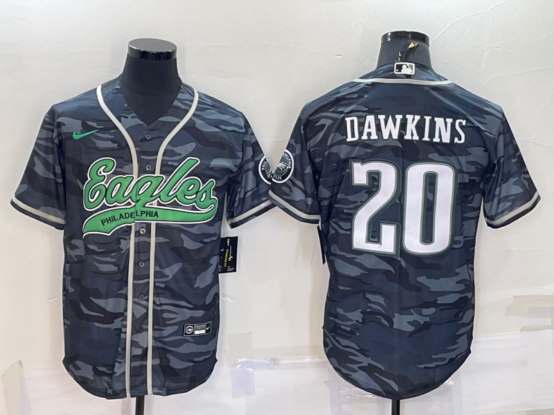 Personalized Men’s Philadelphia Eagles #20 Brian Dawkins Grey Camo With Patch Cool Base Stitched Baseball Jersey