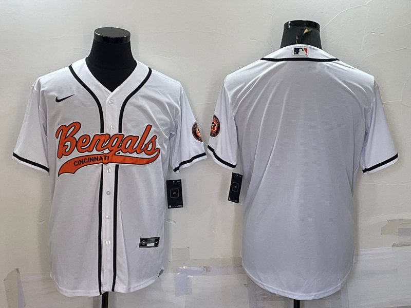 Personalized Men’s Cincinnati Bengals Blank White With Patch Cool Base Stitched Baseball Jersey