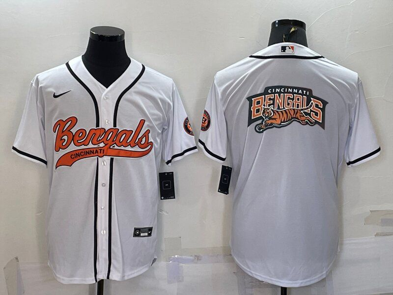 Personalized Men’s Cincinnati Bengals White Team Big Logo With Patch Cool Base Stitched Baseball Jersey
