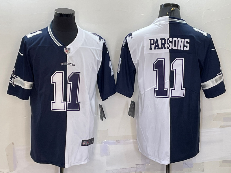 Personalized Men’s Dallas Cowboys #11 Micah Parsons Navy White Split Untouchable Limited Stitched Jersey