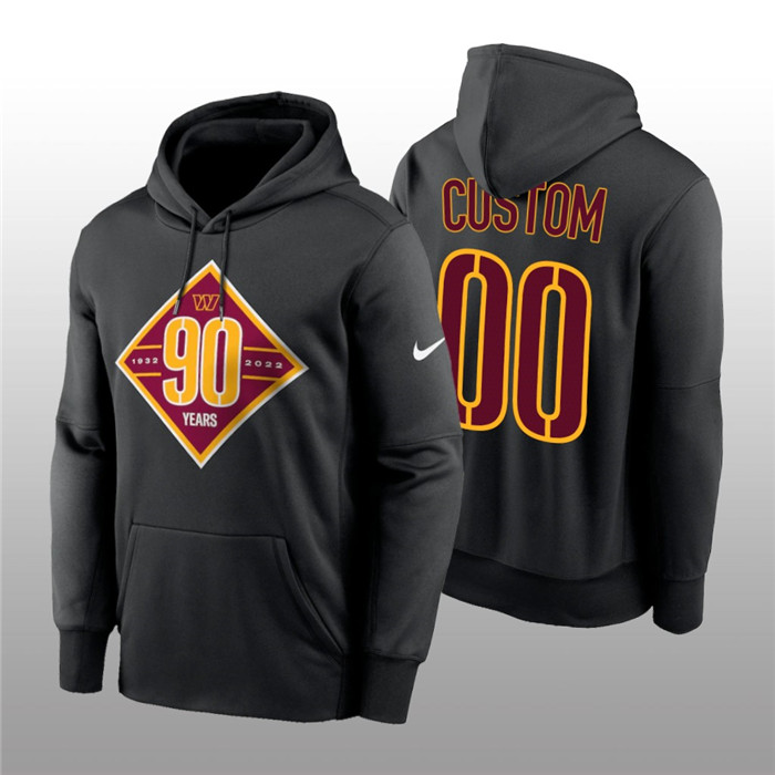 Personalized Men’s Washington Commanders Active Player Black 90th Anniversary Performance Pullover Hoodie