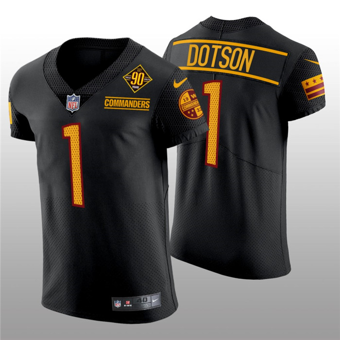Personalized Men’s Washington Commanders #1 Jahan Dotson 90th Anniversary Black Elite Stitched Jersey