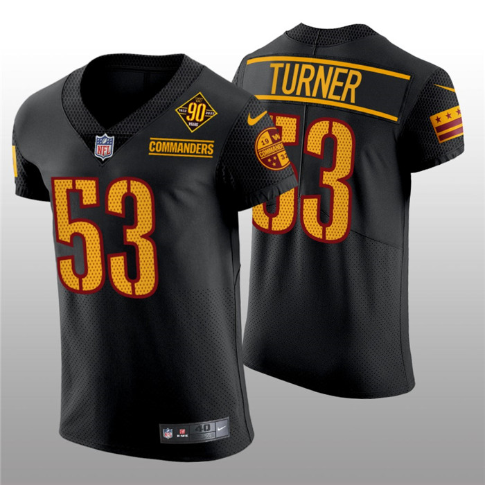 Personalized Men’s Washington Commanders #53 Trai Turner 90th Anniversary Black Elite Stitched Jersey