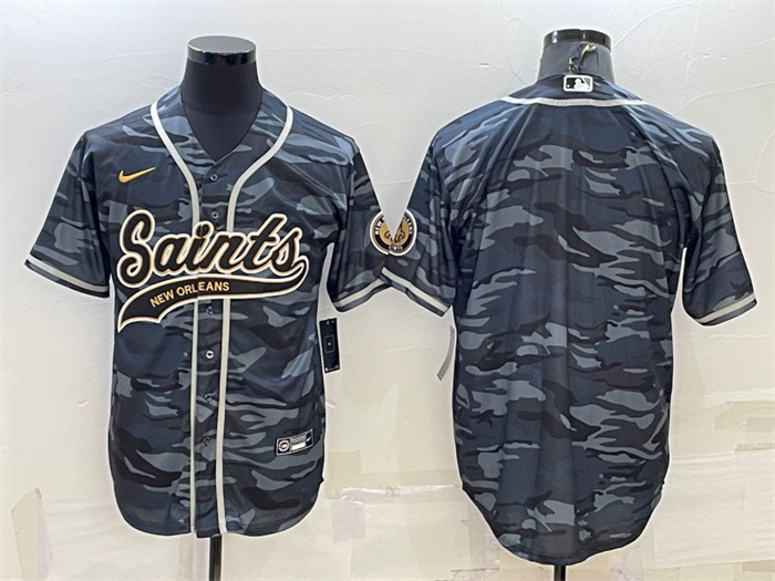 Personalized Men’s New Orleans Saints Blank Grey Camo With Patch Cool Base Stitched Baseball Jerse