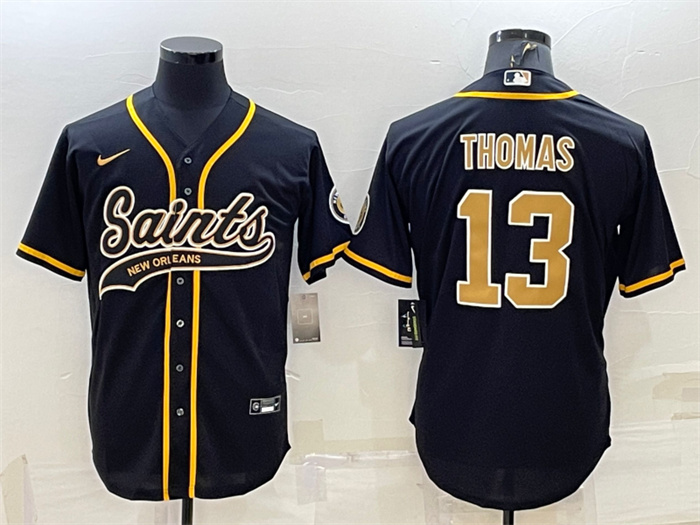 Personalized Men’s New Orleans Saints #13 Michael Thomas Black With Patch Cool Base Stitched Baseball Jersey