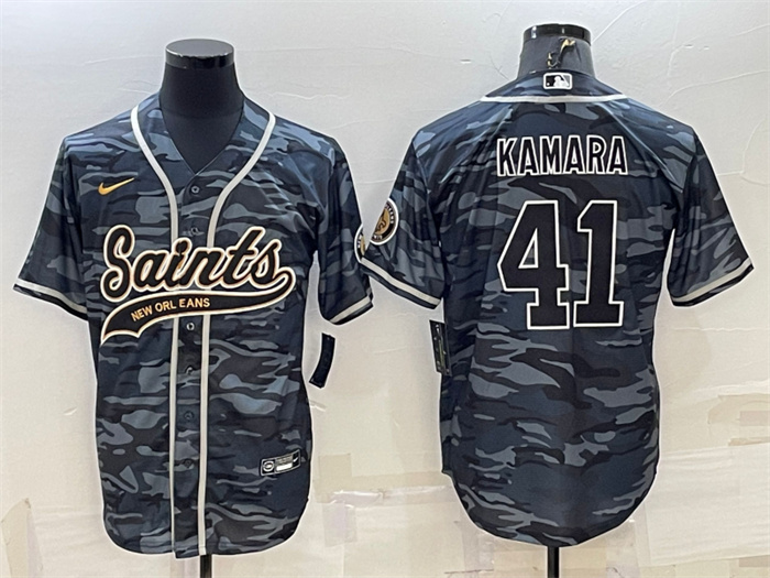 Personalized Men’s New Orleans Saints #41 Alvin Kamara Grey Camo With Patch Cool Base Stitched Baseball Jerse