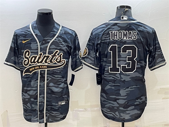 Personalized Men’s New Orleans Saints #13 Michael Thomas Grey Camo With Patch Cool Base Stitched Baseball Jerse
