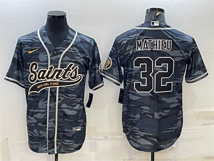 Personalized Men’s New Orleans Saints #32 Tyrann Mathieu Grey Camo With Patch Cool Base Stitched Baseball Jerse