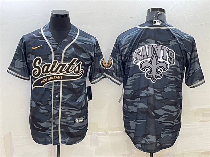 Personalized Men’s New Orleans Saints Blank Grey Navy Team Big Logo With Patch Cool Base Stitched Baseball Jersey