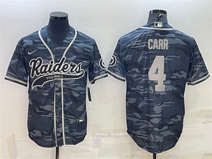 Personalized Men’s Las Vegas Raiders #4 Derek Carr Grey Camo With Patch Cool Base Stitched Baseball Jersey