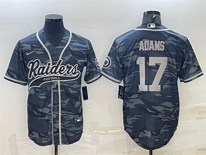 Personalized Men’s Las Vegas Raiders #17 Davante Adams Grey Camo With Patch Cool Base Stitched Baseball Jersey