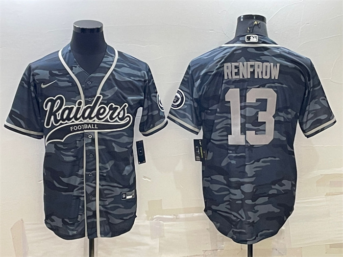 Personalized Men’s Las Vegas Raiders #13 Hunter Renfrow Grey Camo With Patch Cool Base Stitched Baseball Jersey