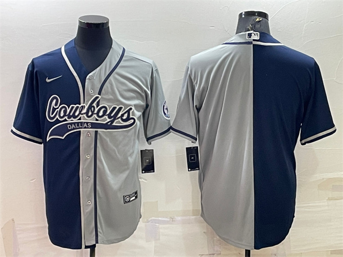 Personalized Men’s Dallas Cowboys #11 Micah Parsons Navy Grey Split With Patch Cool Base Stitched Baseball Jersey
