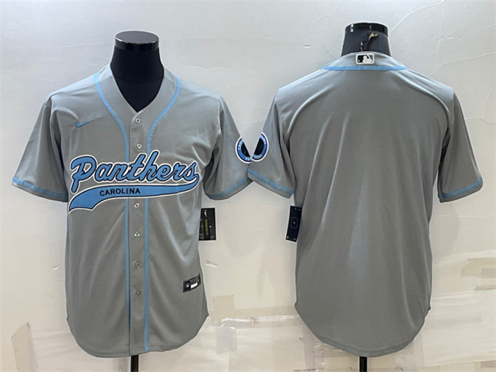 Personalized Men’s Carolina Panthers Blank Grey With Patch Cool Base Stitched Baseball Jersey
