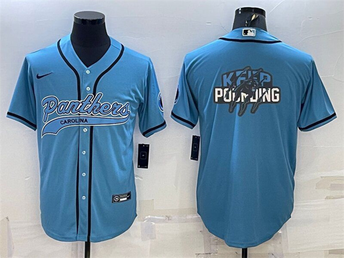 Personalized Men’s Carolina Panthers Blue Team Big Logo With Patch Cool Base Stitched Baseball Jersey