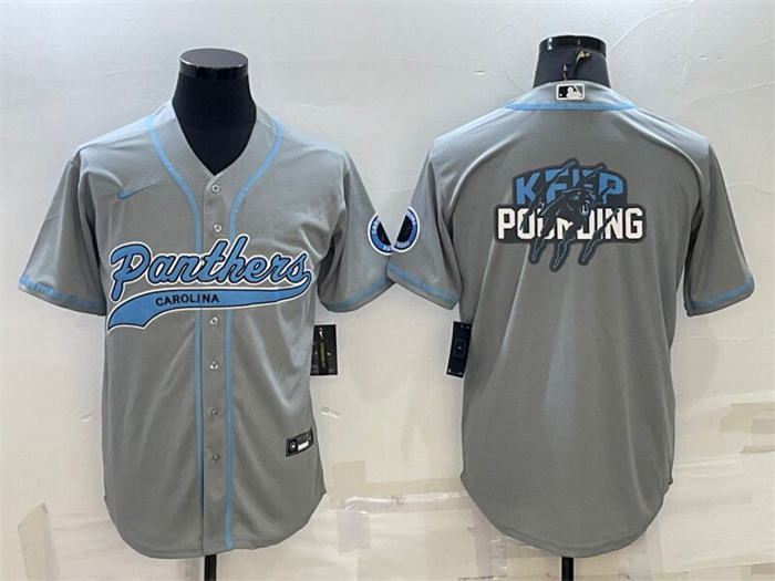 Personalized Men’s Carolina Panthers Grey Team Big Logo With Patch Cool Base Stitched Baseball Jersey