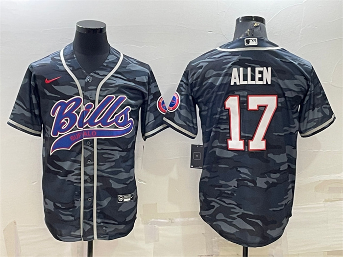 Personalized Men’s Buffalo Bills Blank #17 Josh Allen Grey Navy Camo With Patch Cool Base Stitched Baseball Jersey
